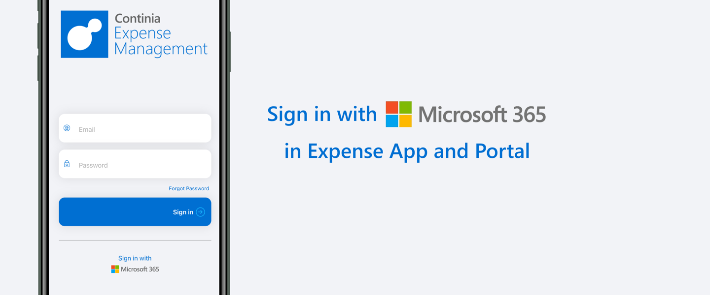 Brug dine Microsoft 365-loginoplysninger til at logge på Expense App'en og Expense Portalen